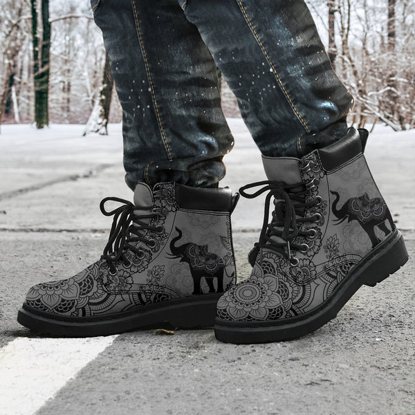 Elephant Mandala Edition Gray Boots Sky - Love All Season Boots