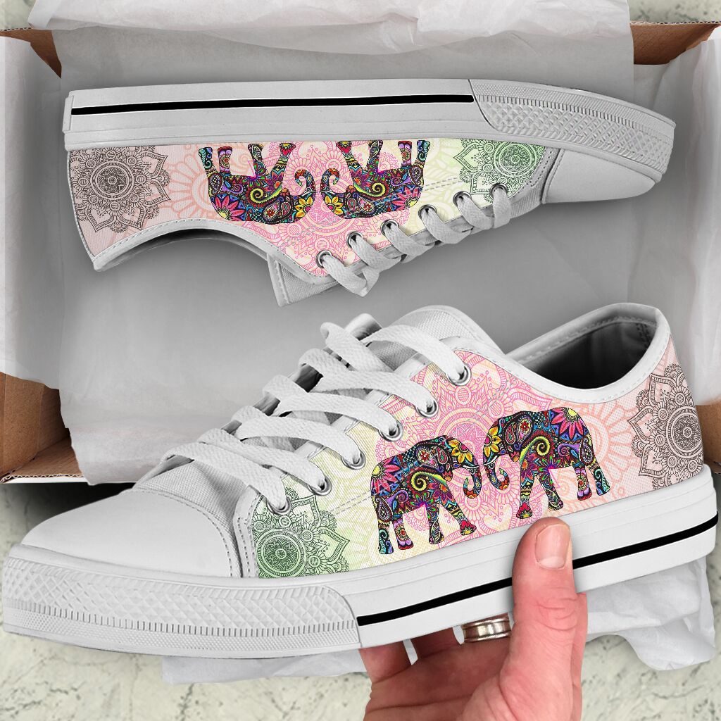 Elephant Mandala Flower Color Low Top Shoes