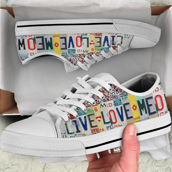 Cat Mom Live Love Meow License Plates Low Top Shoes