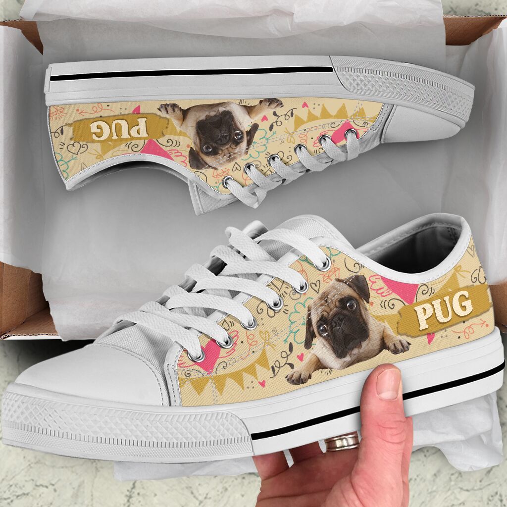 Pug In Drawing Background - Low TopShoe - Love Love Top Shoes