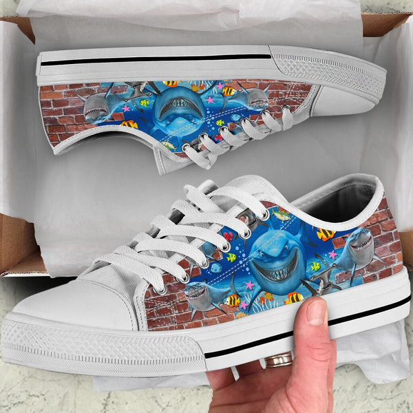 Shark Undersea Brick Wall - Low Top Shoe - Love Low Top Shoes