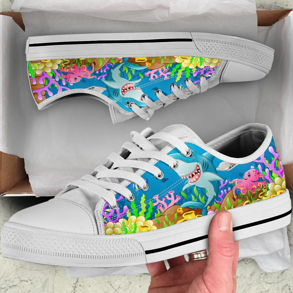 Shark Cartoon - Low Top Shoe - Love Low Top Shoes