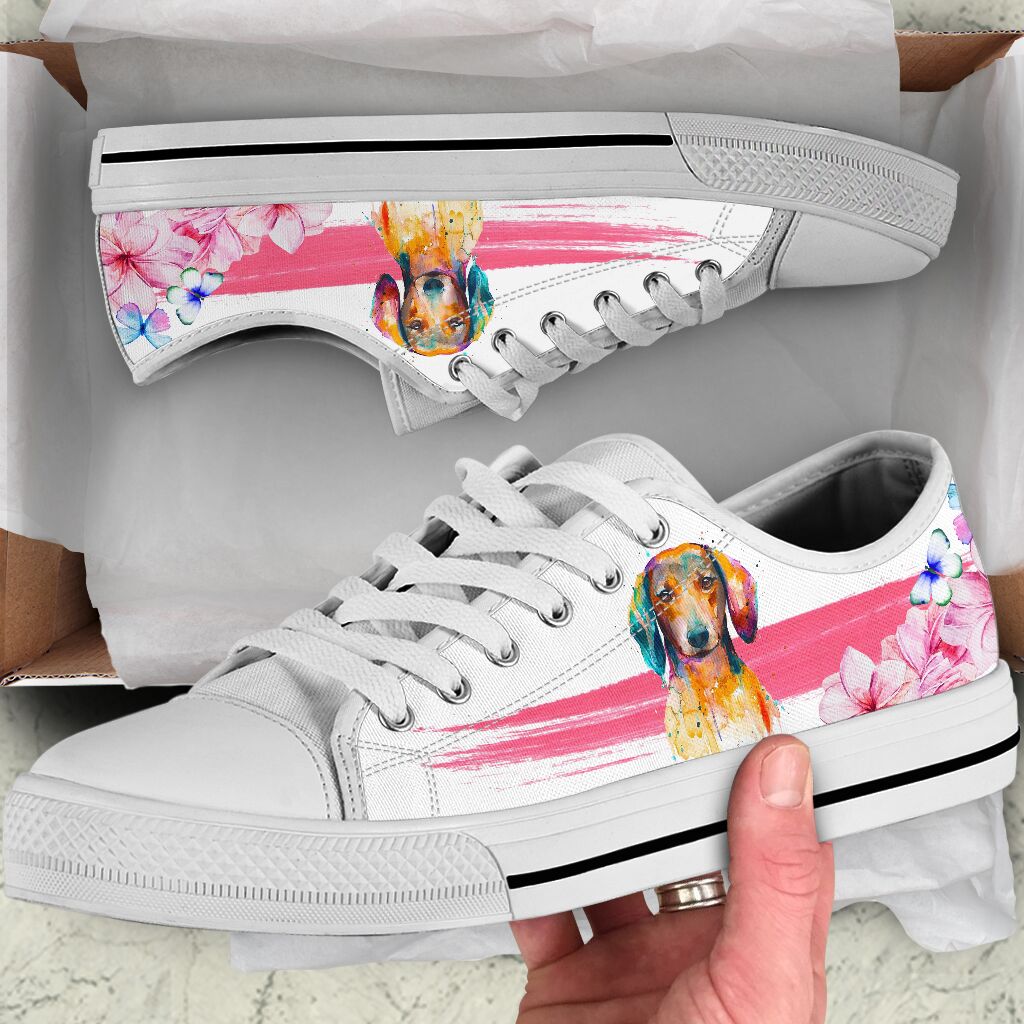 Dachshund Flower Watercolor - Low Top - Da Shoe - Love Love Top Shoes