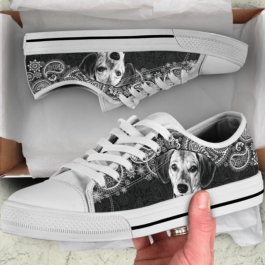 Dachshund Paisley Black White Low Top  Shoes