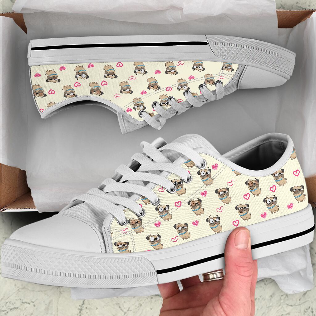 Pug Heart Pattern - Low Top Shoe - Love Love Top Shoes