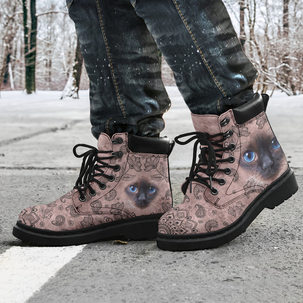 Siamese Cat Face Paisley Asboot - Lqt - Love All Season Boots