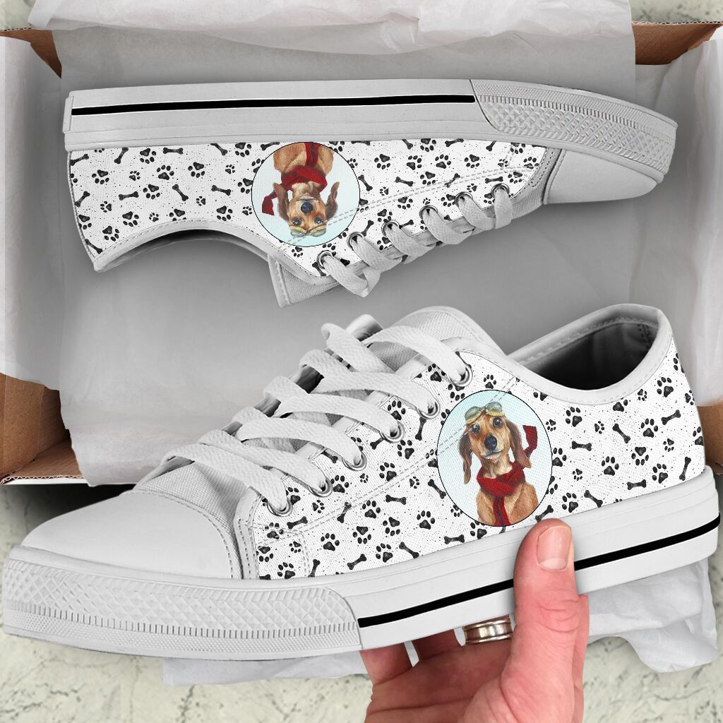 Dachshund Paw And Bone Pattern - Low Top Shoe - Love Love Top Shoes