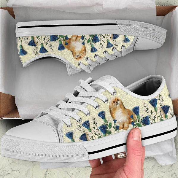 Shih Tzu Flower Embroide - Low Top Shoe - Love Low Top Shoes