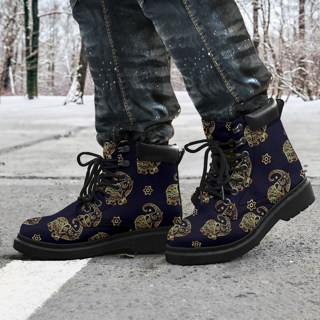 Elephant - Gold Elephant Seamless Pattern Asboot - Tl - Love All Season Boots