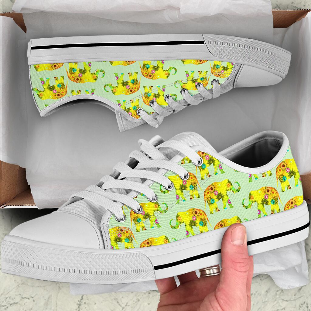 Elephant Flower Patterns Low Top Shoes