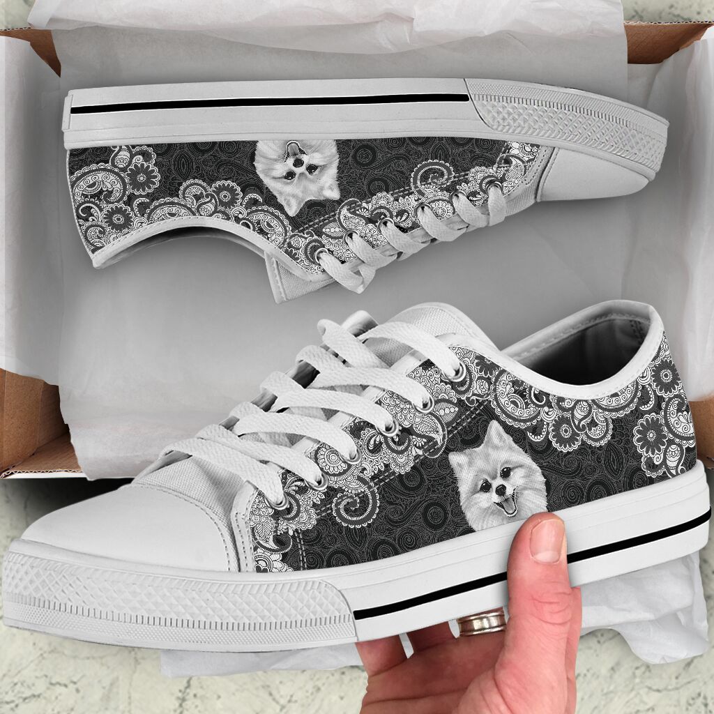 Pomeranian Mandala White - Low Top Shoe - Love Love Top Shoes