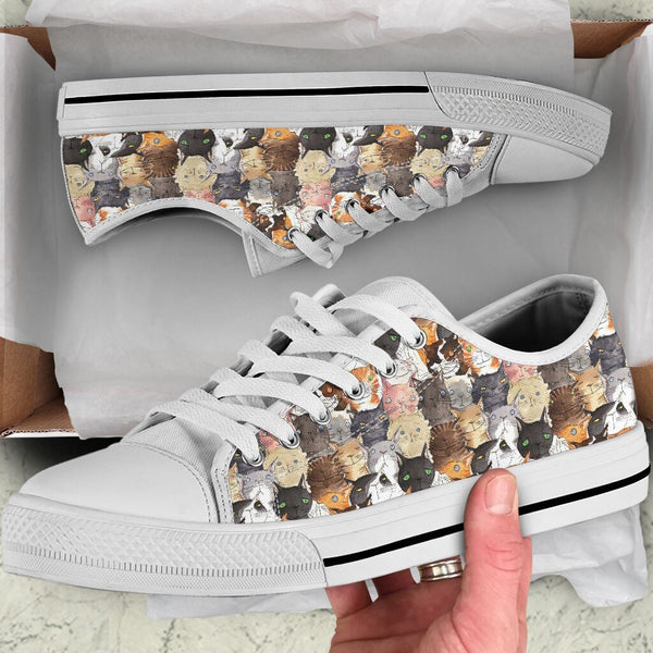 Cat Face Art Watercolor Low Top Shoes