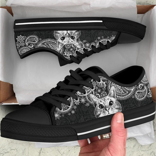 Cat Paisley Black White Low Top  Black Shoes