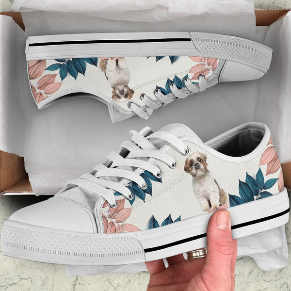 Shih Tzu Flower Pink - Low Top Shoe - Love Low Top Shoes