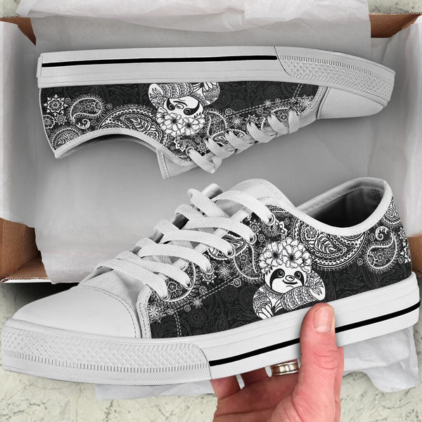 Sloth Paisley Black White Low Top Shoes