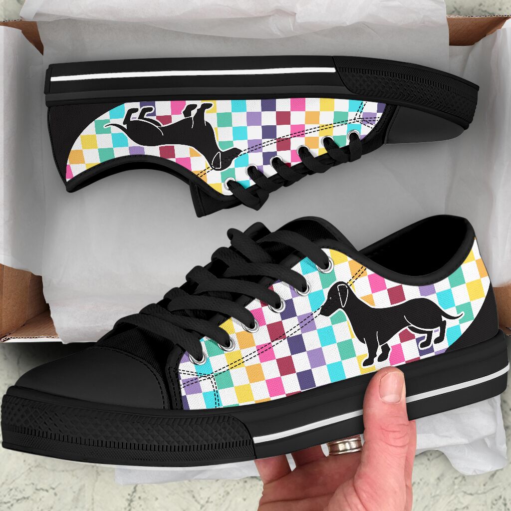 Dachshund With Checkerboard - Low Top Shoe - Love Love Top Shoes