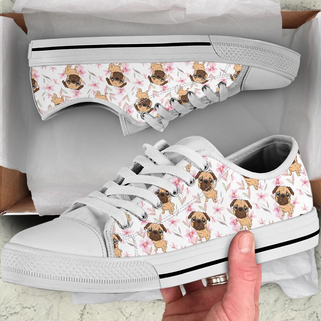 Pug Flower Pink - Low Top Shoe - Love Love Top Shoes