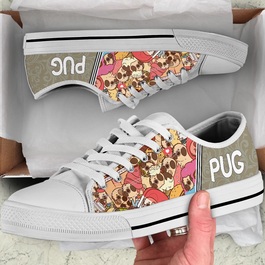 Pug Pattern Sticker - Low Top Shoe - Love Love Top Shoes