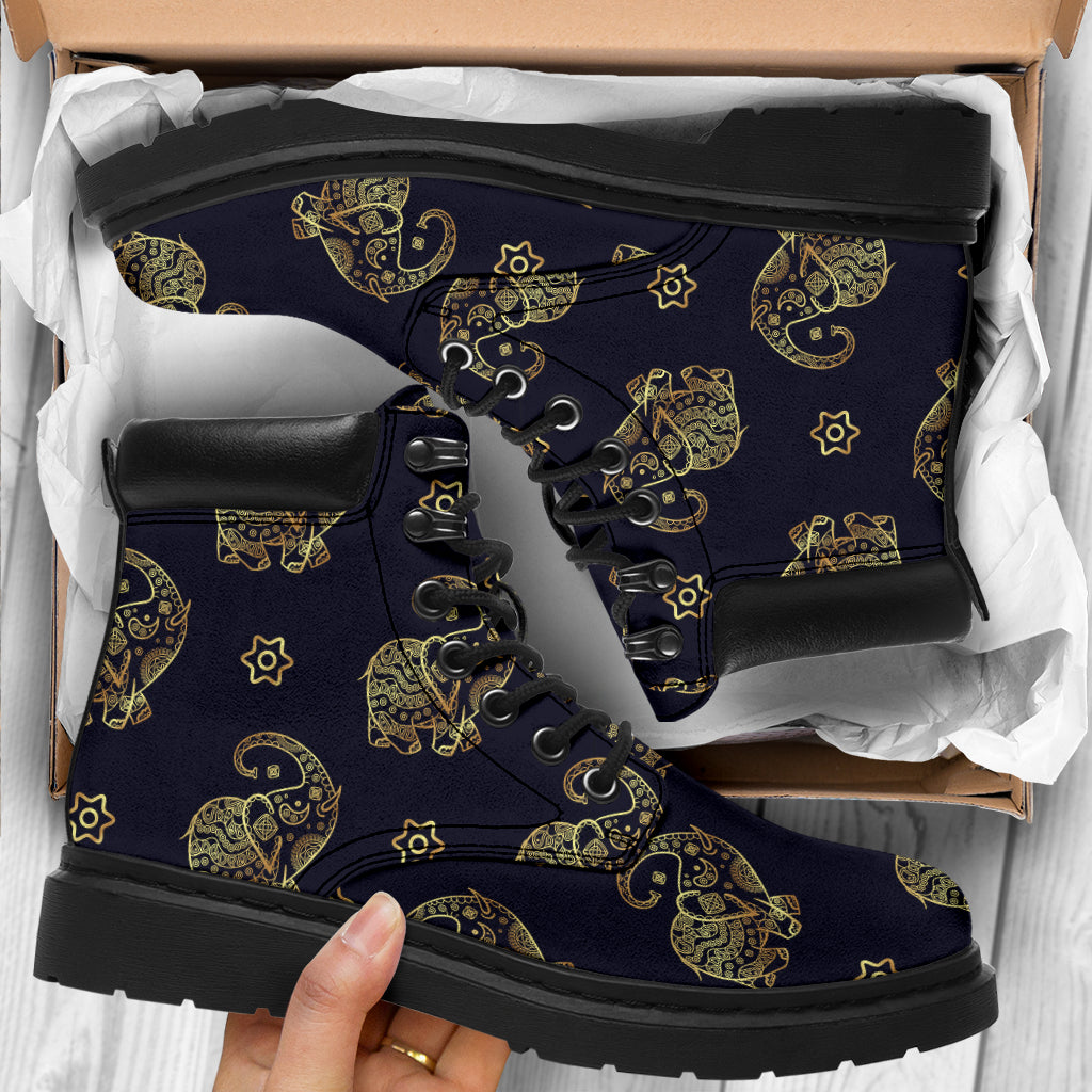 Elephant - Gold Elephant Seamless Pattern Asboot - Tl - Love All Season Boots