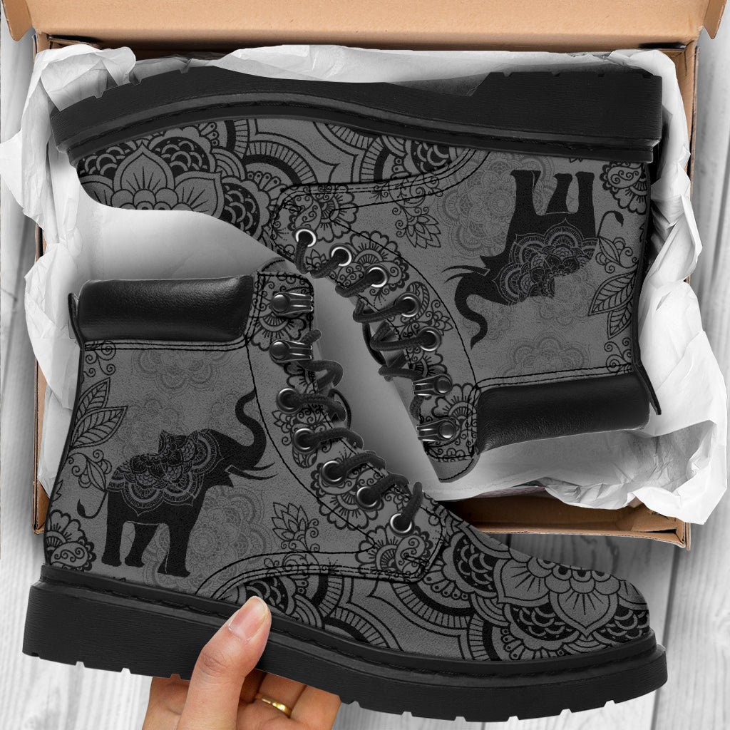 Elephant Mandala Edition Gray Boots Sky - Love All Season Boots