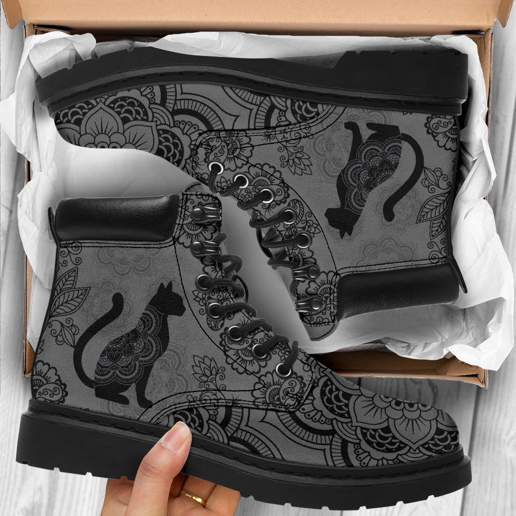 Cat Mandala Edition Gray Boots Sky - Love All Season Boots