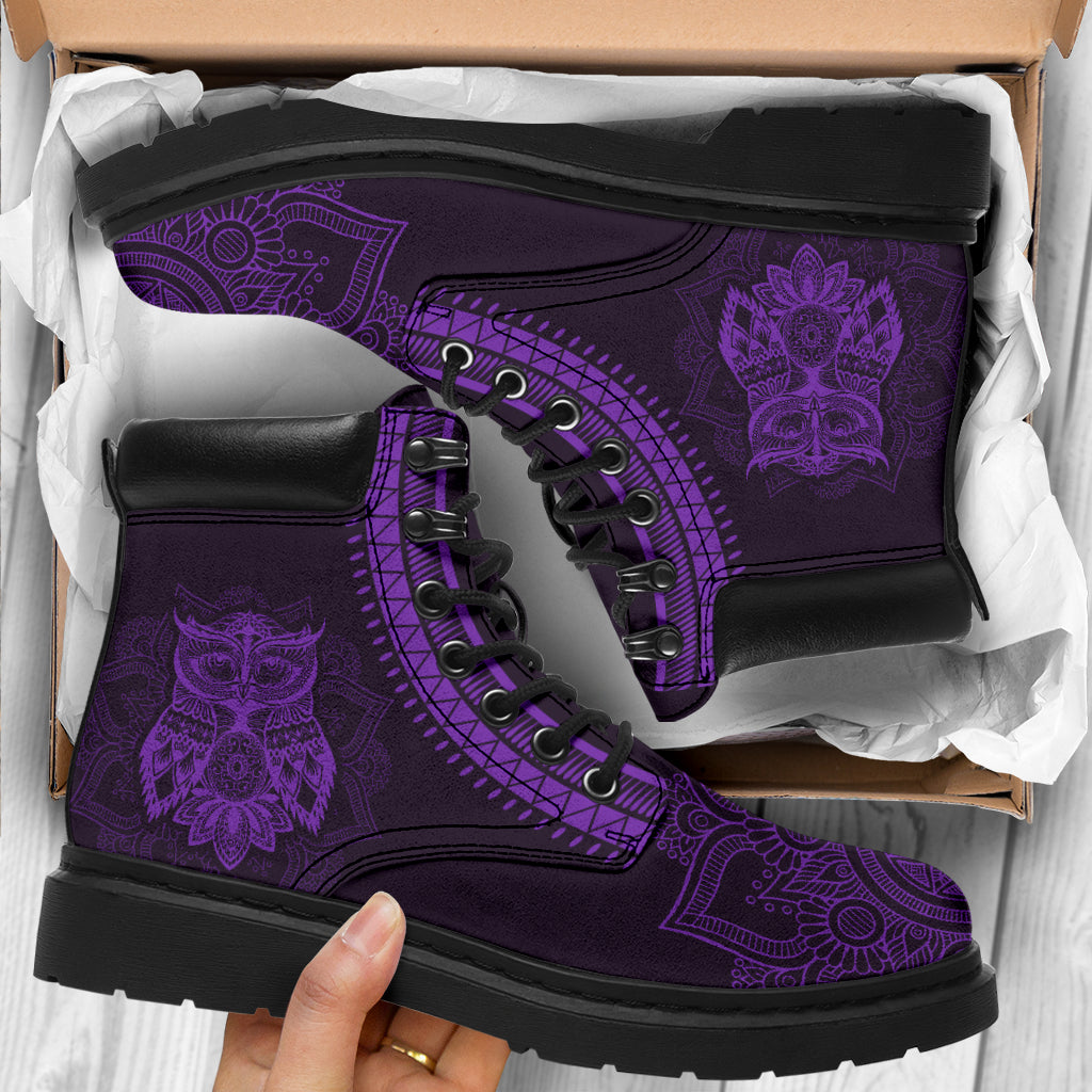 Owl Mandala Asboots Purple 2 - Love All Season Boots