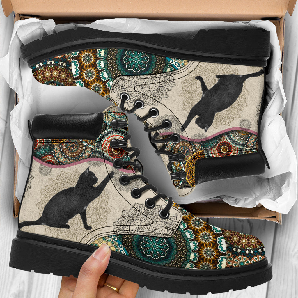 Cat - Vintage Mandala Asboot Sky Short-hair Black Cat Kd - Love All Season Boots