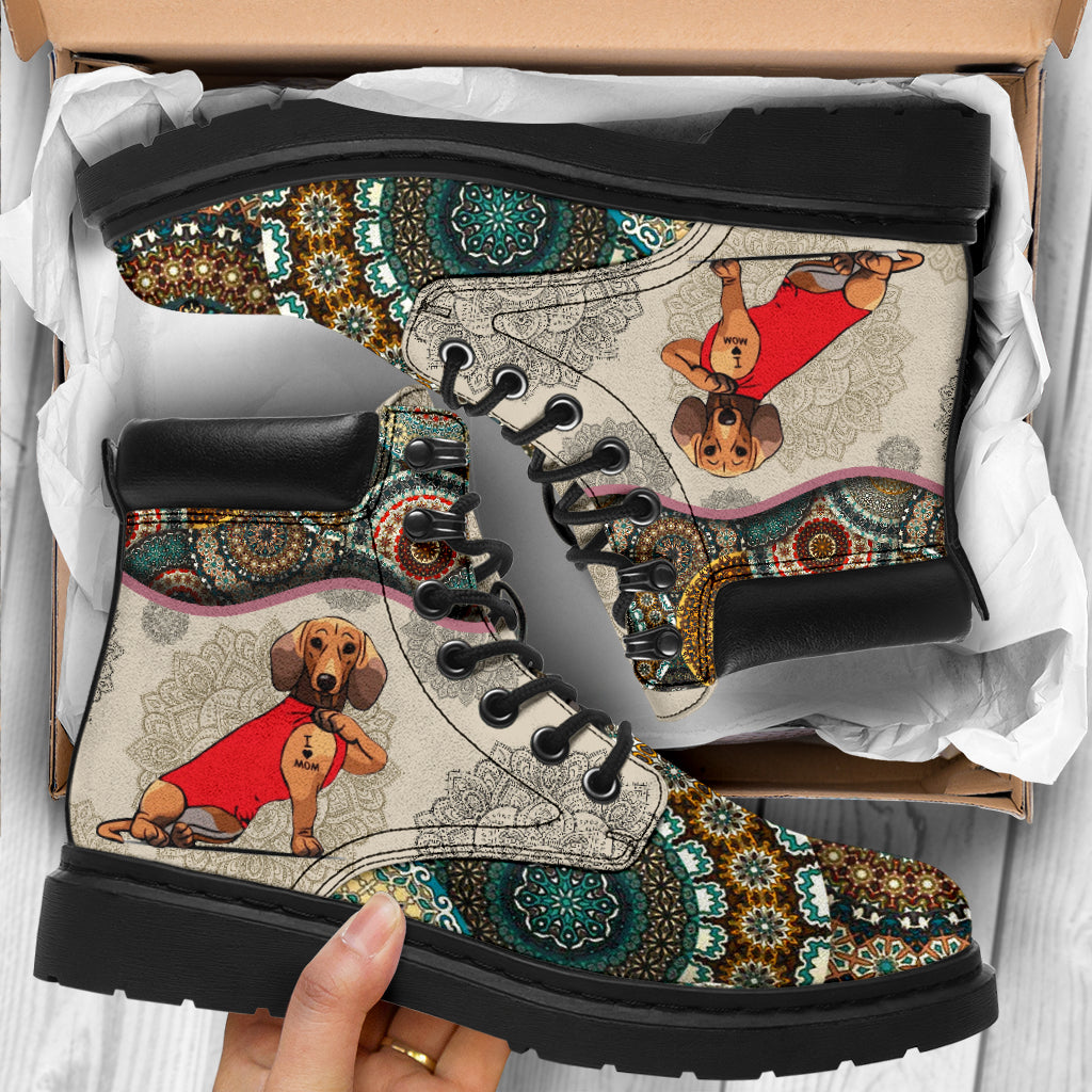 Dachshund - Vintage Mandala Asboot Sky - Love All Season Boots