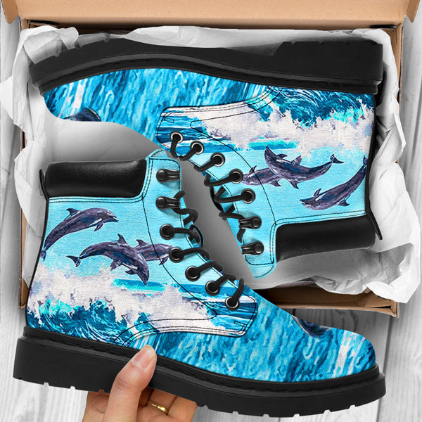 Dolphin Ocean Paint Boots Sky - Love All Season Boots