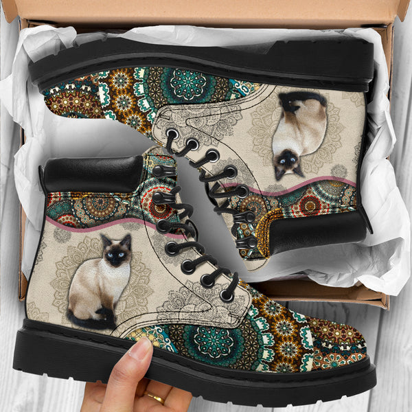 Siamese Cat - Vintage Mandala Asboot Sky - Love All Season Boots