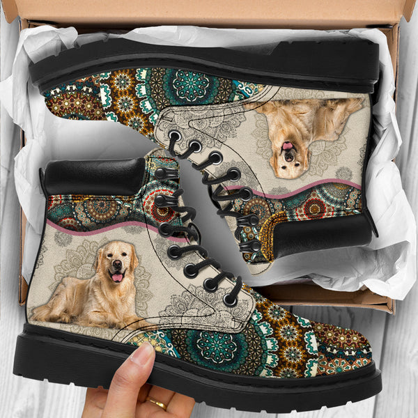 Golden Retriever - Vintage Mandala Asboot Sky - Love All Season Boots