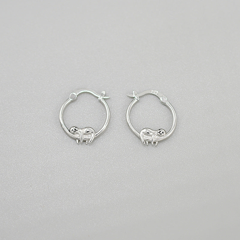 Sloth Time Bronze Earrings French Ear Hook Silver