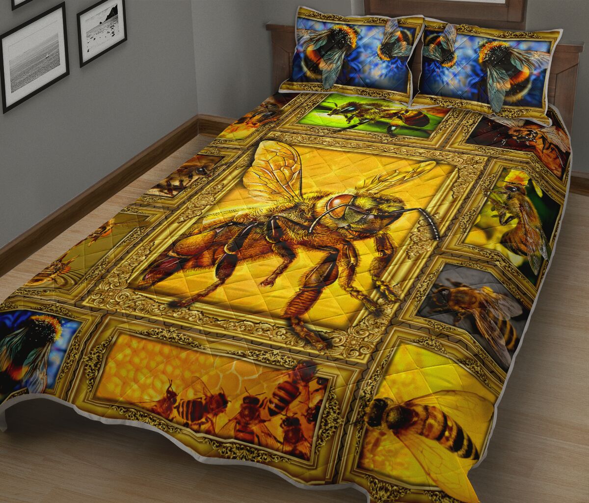 Bee Picture Frames QBS Comfortable Quilt Bedding Set Bedroom Decoration Twin/Queen/King Size Bedding