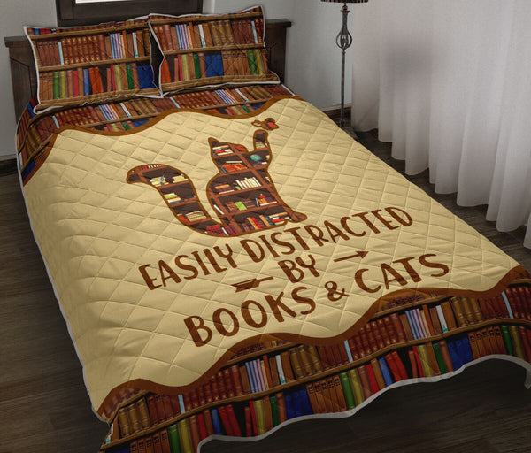 Book Easily Distracted Cat QBS Comfortable Quilt Bedding Set Bedroom Decoration Twin/Queen/King Size Bedding