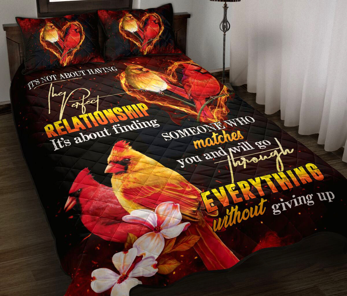 Cardinal Bird The Perfect Relationship QBS Comfy Funny Quilt Bed Set Bedding Set Animal Quilt Bed Set Bedroom Decoration Twin/Queen/King Size