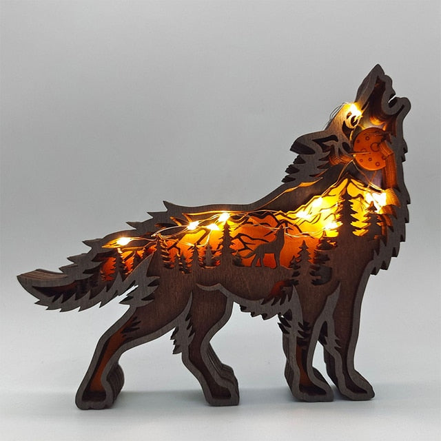 Christmas Wooden Decoration Animal Wolf Statue Miniature Wolf Totem Ornament Office Accessories Forest Ornament Animal Figurines
