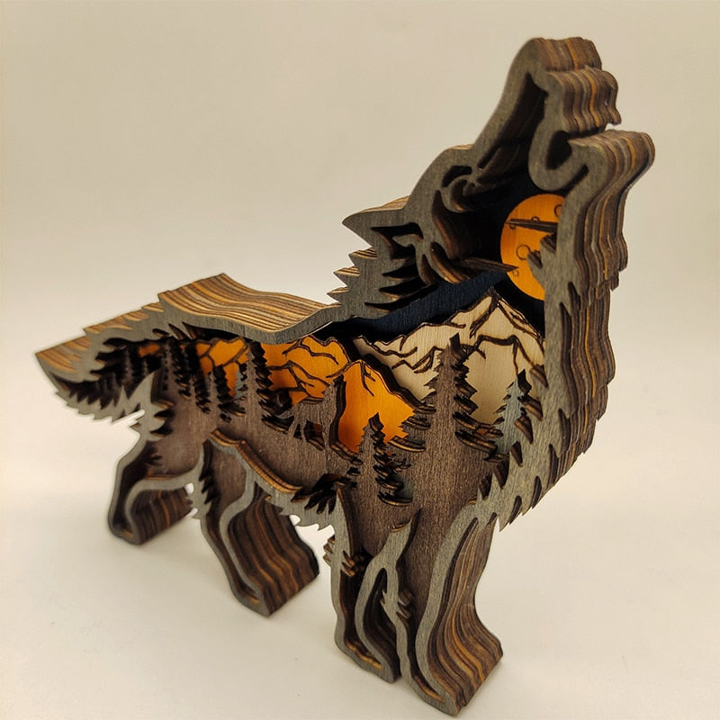 Christmas Wooden Decoration Animal Wolf Statue Miniature Wolf Totem Ornament Office Accessories Forest Ornament Animal Figurines