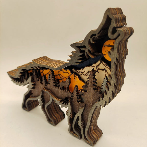 Christmas Wooden Decoration Animal Wolf Statue Miniature Wolf Totem Ornament Office Accessories Forest Ornament Animal Figurines