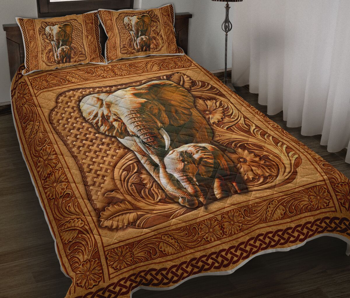Elephant Leather Embossed QBS Quilt Bedding Set Bedroom Decoration Twin/Queen/King Size Bedding