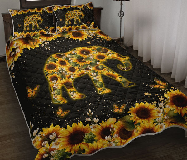 Elephant Sunflower Painting QBS Quilt Bedding Set Bedroom Decoration Twin/Queen/King Size Bedding