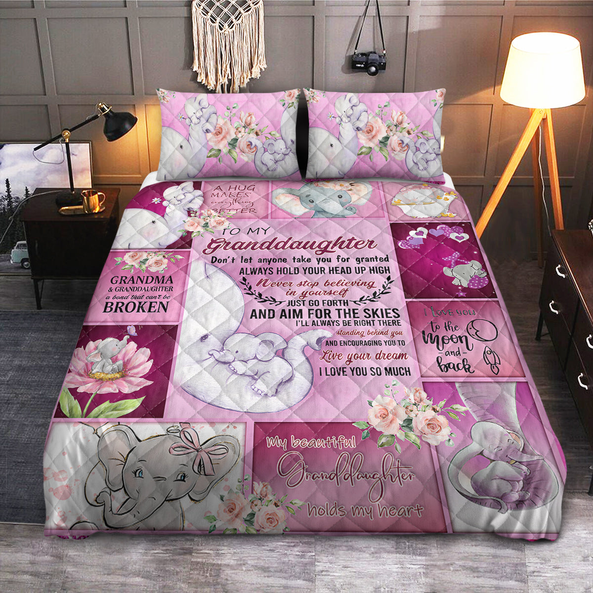 FGD Elephant Granddaughter  Quilt Bedding Set