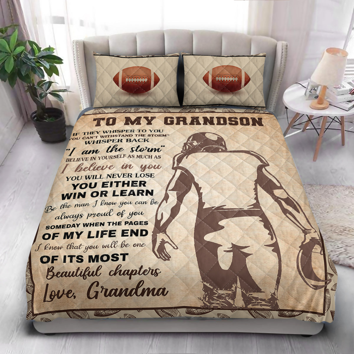 FGS To Grandson Football  Quilt Bedding Set
