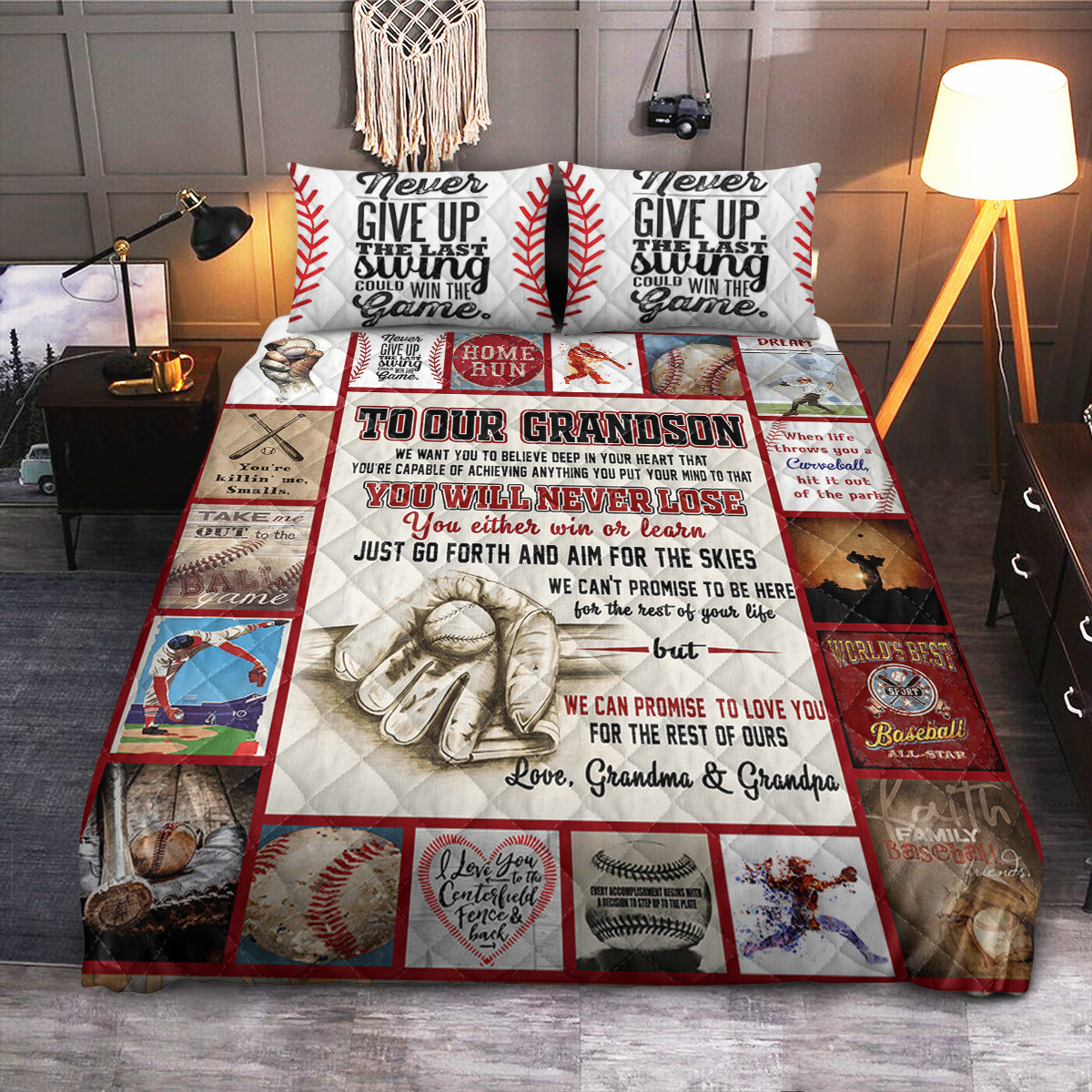 FGS To Grandson Baseball  Quilt Bedding Set