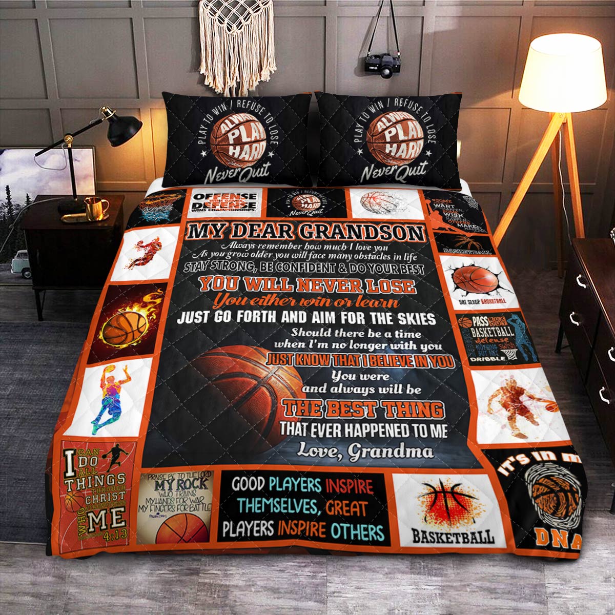 FGS To Grandson Basketball  Quilt Bedding Set