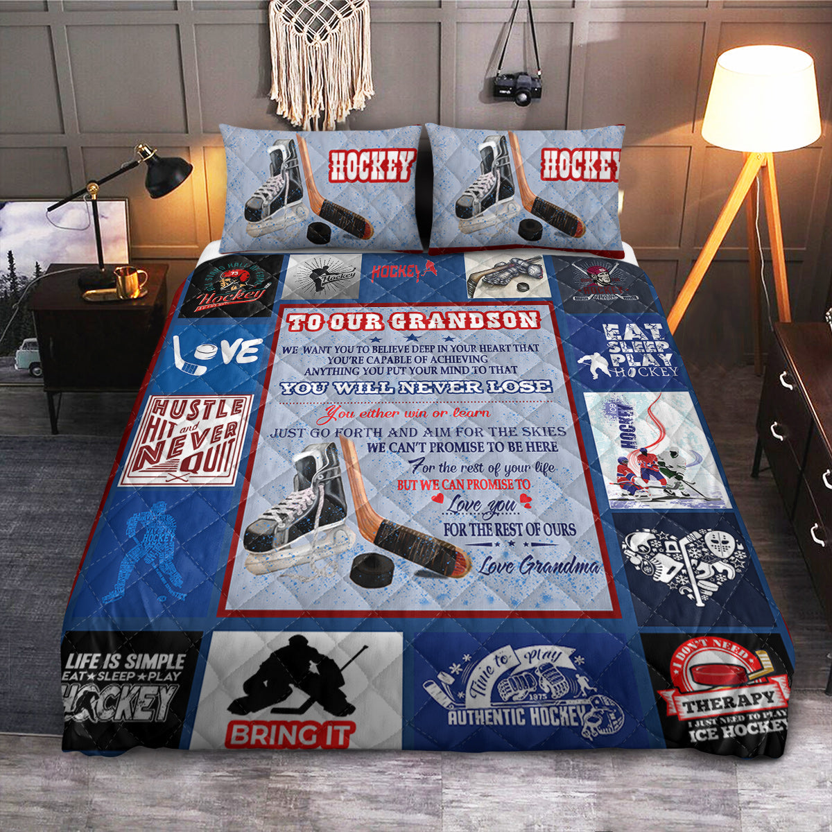 FGS To Grandson Hockey  Quilt Bedding Set