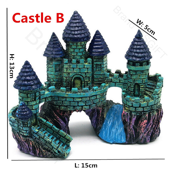 Aquarium Ancient Castle Decoration Resin Artificial Building Rocks Cave for Aquarium Fish Tank Landscaping Ornament Decor