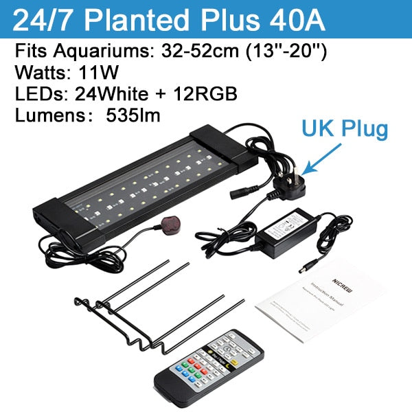 NICREW  32-74cm Planted Aquarium LED Lighting Lamp 110V-240V Automated Timer Dimmer Fish Tank Light for Aquarium