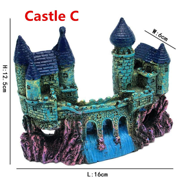 Aquarium Ancient Castle Decoration Resin Artificial Building Rocks Cave for Aquarium Fish Tank Landscaping Ornament Decor