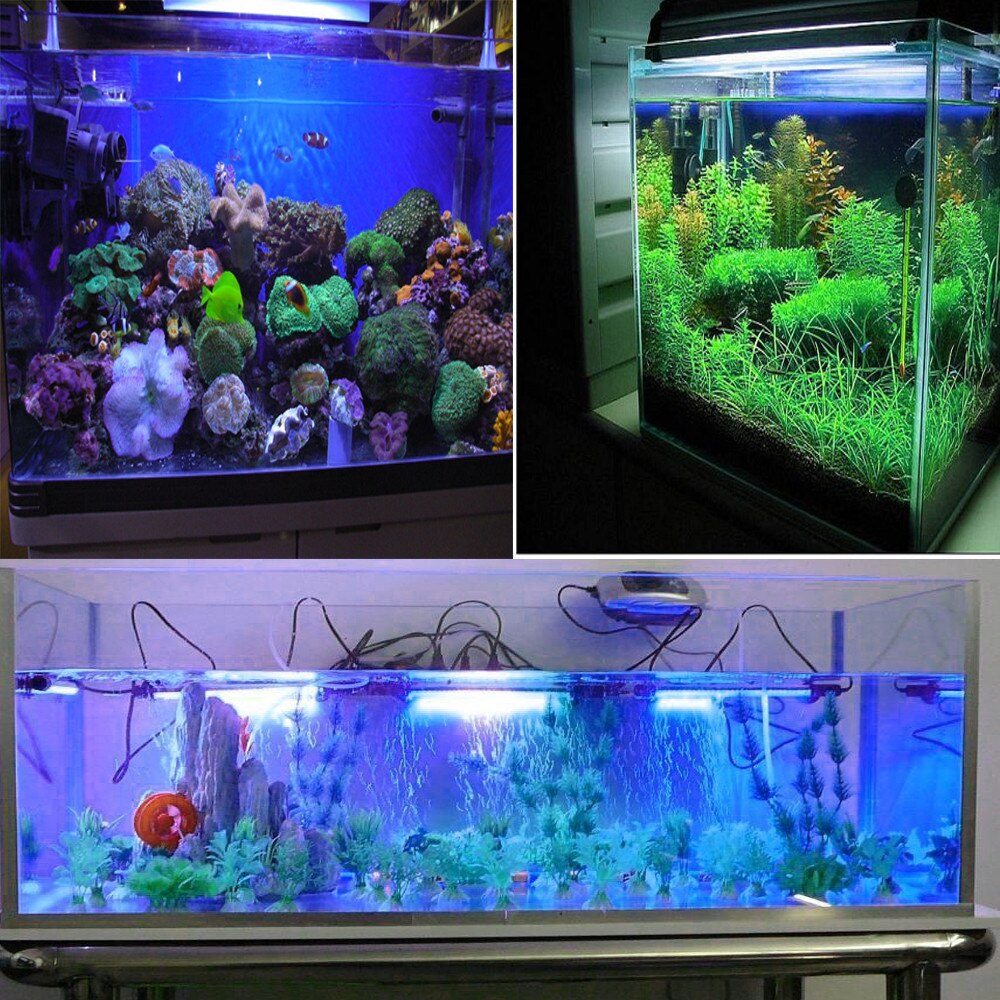 Waterproof LED Aquarium Lights Fish Tank Light Bar Blue/White 19/29/39/49CM Submersible Underwater Clip Lamp Aquatic Decor EU