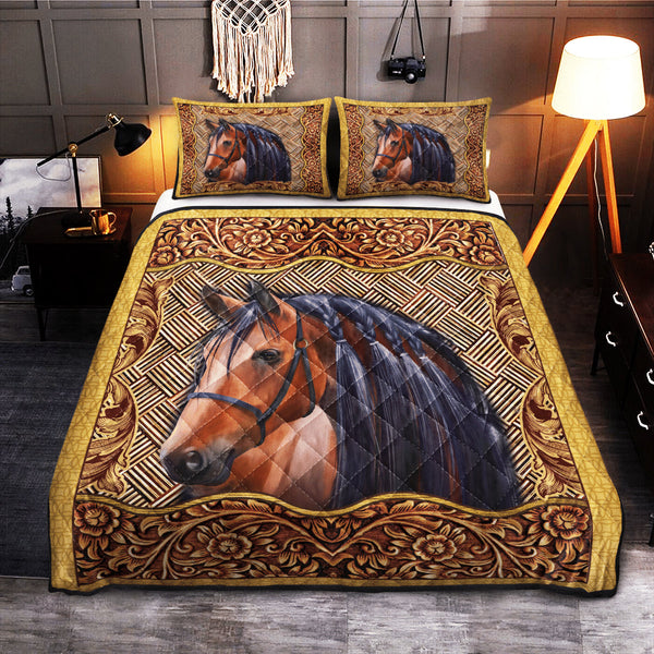 Horse Pattern Carved Wood QBS SKY Equestrian And Dressage Quilt Bedding Set Bedroom Decoration Twin/Queen/King Size Bedding